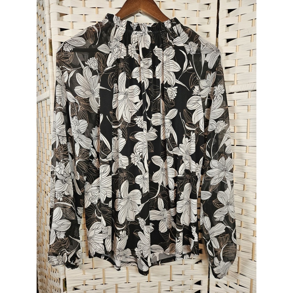 Beacon Apparel Womens XL Blouse Floral Black/White Bloomcore Work - Picture 2 of 7